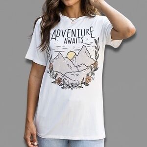 Grace and Lace Adventure Awaits Graphic Tee Cream Small